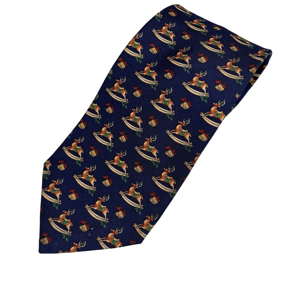 Brooks Brothers Makers Tie Silk Necktie Christmas Reindeer Holiday Blue USA